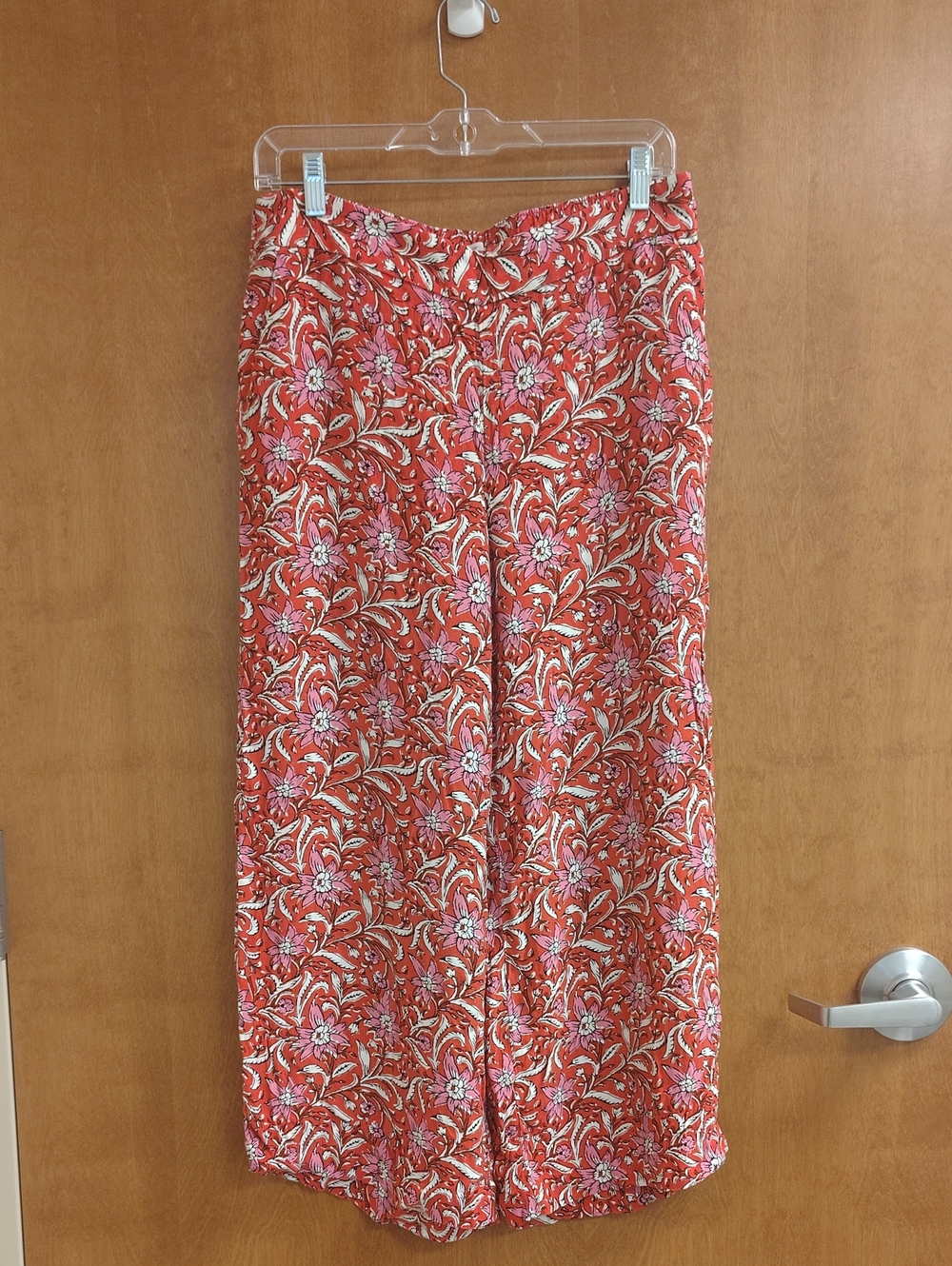 LOFT Women's Floral Wide-Leg Cropped Pants Red And Pink
